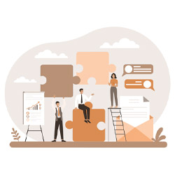 Illustration de personnages au milieu d'un secteur de travail