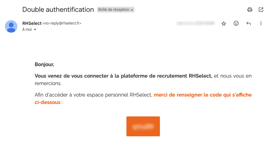 Code de double authentification reçu par email